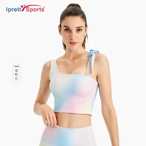 Iprettysports新款潮流女士升华彩虹运动胸罩，带可调节系带锻炼瑜伽作物上衣