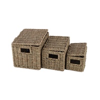 Panier de rangement carré multifonctionnel en jonc de mer tressé à la main, moderne et naturel, avec couvercle anti-poussière pour le rangement des vêtements et des jouets dans le salon
