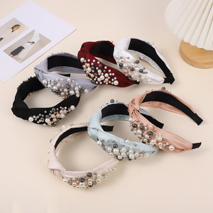 <span class=keywords><strong>Top</strong></span> Verkoop Arrangement Ingelegde Grote Parels Diademas Barok Hoofdband Accessoires Womens Brede Rand Geknoopte Doek Kralen Hoofdbanden - Product Image 5