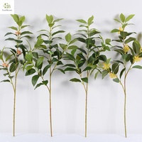 Bunga Osmanthus Buatan Kuning Putih 68cm 5 Cabang Daun Hijau Dekorasi Rumah Pernikahan Natal Thanksgiving Grosir
