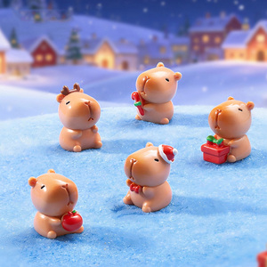 Miniature Christmas Capybara Figurines Mini Resin Animals for Xmas Decor Gift <b>Box</b> Fillers Cake Topper & Festive Home Decorations - Product Image 4