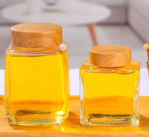 Bocal en verre carré scellé, blanc, épais, imprimable avec logo, pour cornichons, <span class=keywords><strong>miel</strong></span>, sirop d'érable, confiture, vente en gros, bouteille vide - Product Image 1