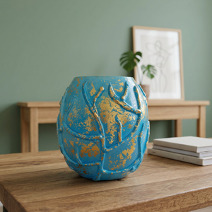 Jarrón Decorativo de Vidrio Alto Estilo Bohemio con Lámina Dorada Azul, Texturizado, para Decoración del Hogar y Bodas - Product Image 2