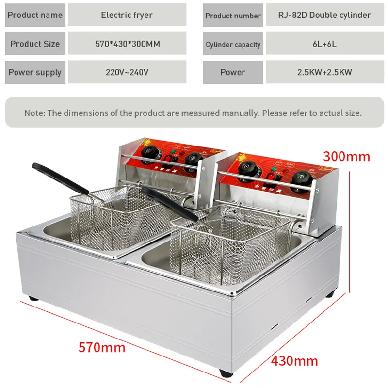 Stainless Steel French Fries Machine 2 Tank 2 Basket Commercial Potato Chip Fryer Electrical /gas Deep Fryer