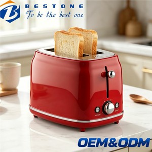 Tostadora Eléctrica BESTONE de 2 Rebanadas, 850W, Roja, Metálica, Función Automática de Apertura, Uso Doméstico - Product Image 1