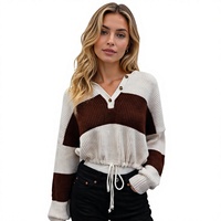 Pull en laine/cachemire pour femme, tricoté à la machine, manches longues, col en V, motif rayé, style Y2K, débardeur