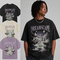 T-shirt graphique oversize pour homme, imprimé géométrique chromatique à effet de couleur changeante, coupe ample délavée, style streetwear, OEM