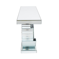 Table console semi-circulaire moderne et élégante en verre à motif écossais, effet miroir argenté scintillant, avec rangement pour salon – Grande Vente, Haute Qualité
