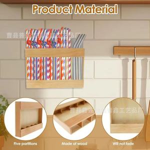 Estante de Pared de Madera para Pajitas, 1 Nivel, con Ventosa, Organizador de Cocina, Estante de Almacenamiento para Uso en Encimeras del Hogar - Product Image 3