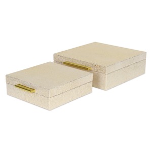 Conteneurs carrés de stockage de bijoux de 2 pièces, boîte à bijoux décorative en faux cuir de galuchat avec poignée dorée de style moderne - Product Image 2