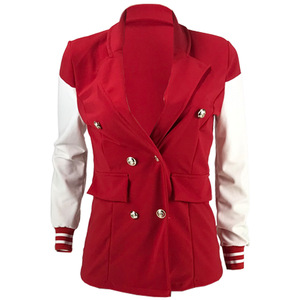 Nuova Giacca <span class=keywords><strong>Blazer</strong></span> alla Moda Stile Varsity da <span class=keywords><strong>Donna</strong></span> con Maniche in <span class=keywords><strong>Pelle</strong></span> Patchwork Bottoni a Forma di Leone Nuovo Stile Britannico Casual - Product Image 5