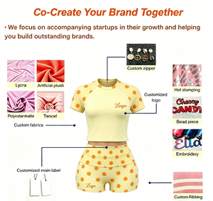 2026 Custom Logo Y2K Style Polka Dot Activewear Set High Elasticity Women Sportswear Set Raglan Sleeve Shorts 2 Piece Set - Product Image 4