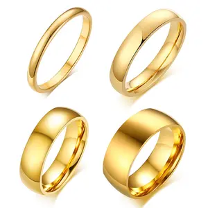 Wholesale 2mm 4mm 6mm 8mm Stainless Steel Women Couple 18k Gold Plated Ring Wedding