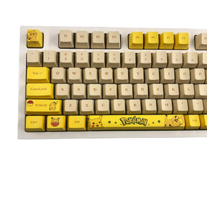 Ensemble de touches de clavier mécanique <span class=keywords><strong>Pikachu</strong></span> jaune en PBT à sublimation 130 touches, touches OEM rouge <span class=keywords><strong>gris</strong></span> Cherry Axis pour configurations personnalisées - Product Image 1