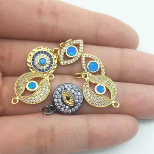 Fashion Eye Shaped Gold Plated Pendant Black Plating Round Turkish Evil Eye Charm DIY Jewelry Making Findings Accessories Crafts