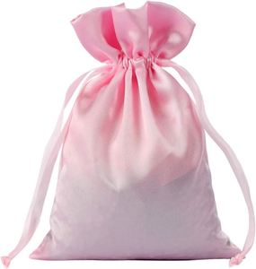 Sacs cadeaux en satin rose 15*20cm avec cordon de serrage pour bijoux, cadeaux de mariage, baby shower, sacs en soie avec motif de lettres - Product Image 1