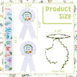 Décorations de fête prénatale sur le thème des dinosaures, écharpe de maternité pastel « Future maman » et « Future <span class=keywords><strong>papa</strong></span> », bouton de maternité, couronne de fleurs, bandeau - Product Image 6