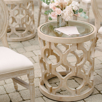 Tables basses de mariage de style antique européen, forme ronde, plateau en verre, cadre en bois massif, pour la mariée et le marié