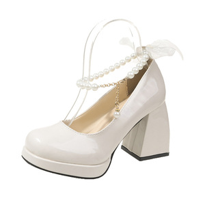Zapatos Mary Jane Franceses para Mujer, Novedad 2026, con Lazo de Perlas, Tacón Grueso, <span class=keywords><strong>Sandalias</strong></span> de un Botón, Estilo Hada, Zapatos de Cuero Pequeños - Product Image 3