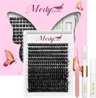 Kit d'extension de cils DIY pour débutants avec bouquets de cils volumineux et effilés de longueurs mixtes 8-16mm, colle, pince à cils et dissolvant