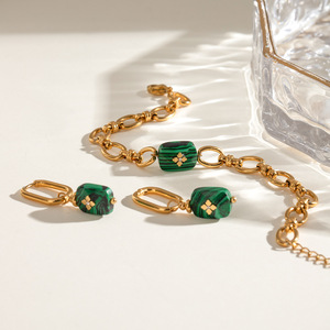 Yueli <b>Gold</b> Stainless Steel Malachite Earrings Women's Party Jewelry <b>Set</b> - Product Image 4