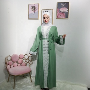 LSM020 Vert À Manches Longues Haute Qualité Femmes Dubaï <span class=keywords><strong>Abaya</strong></span> Robe Musulmane - Product Image 1