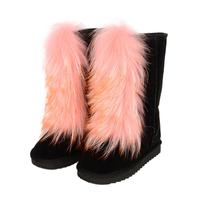 Femmes réel fourrure de renard bottes fourrure moelleux court neige botte en peluche mi-mollet bottes chaud confortable extérieur fourrure de raton laveur chaussures plates