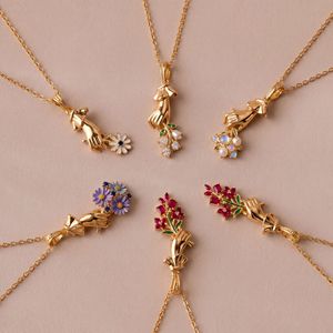 Fábrica <span class=keywords><strong>de</strong></span> Joyería CAIOOCHE, Collares con Dijes <span class=keywords><strong>de</strong></span> Flores Coloridas <span class=keywords><strong>de</strong></span> 12 <span class=keywords><strong>Meses</strong></span>, Collares con Colgante <span class=keywords><strong>de</strong></span> Cobre Chapado en Oro <span class=keywords><strong>de</strong></span> Moda para Mujer - Product Image 2
