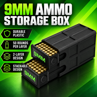 Boîte de rangement pour munitions de 9 mm, conception à 2 couches, 50 munitions par couche, boîte en plastique empilable avec tiroirs coulissants