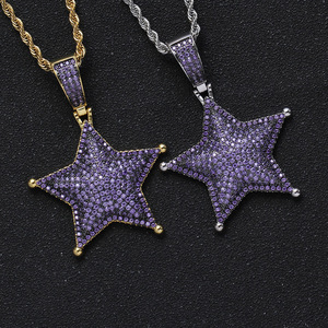 Pendentif Pentagramme, Accessoires Hip Hop, Cuivre incrusté de Zircon, Ciel étoilé nocturne, Collier pendentif étoile colorée - Product Image 4