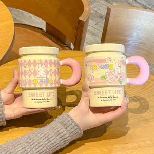 Taza <span class=keywords><strong>de</strong></span> Cerámica con Tapa y Cuchara <span class=keywords><strong>para</strong></span> <span class=keywords><strong>Mujer</strong></span>, Gran Capacidad, <span class=keywords><strong>para</strong></span> Café, <span class=keywords><strong>Desayuno</strong></span>, <span class=keywords><strong>Regalo</strong></span>, Recomendación, Sakura - Product Image 2