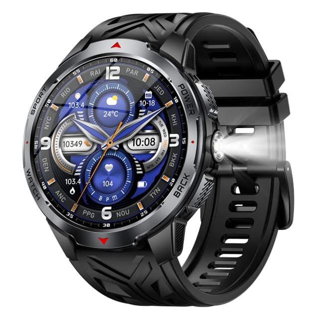 CR126 1100mah Large Battery Flashlight Smart Watch Multiple Sport Mode Music Control 3atm Waterproof Outdoor Smart Watches 2025