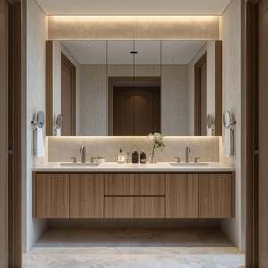 European-Style Modern Design <b>Bathroom</b> Cabinet with LED Mirror Water-Resistant Feature for Hotels and Households - Product Image 3