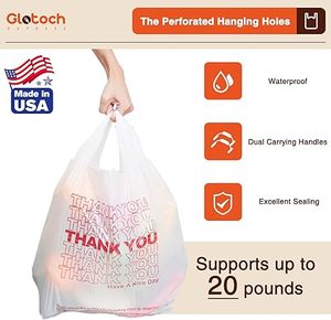 1000 Sacs en plastique jetables en PEHD imprimés « Merci » avec poignées, pour usage commercial et shopping, sérigraphiés - Product Image 6