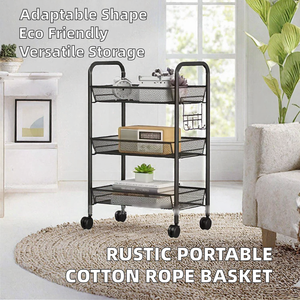 Panier de rangement en métal à 3 niveaux pour jouets, collations, bijoux et articles divers, chariot de rangement utilitaire en métal avec roulettes - Product Image 2