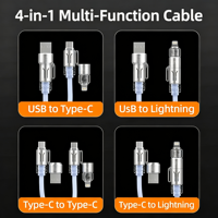 Kabel Data Mobil 4 in 1 Source Factory 240W, Kabel Pengisian Daya Super Cepat Multifungsi untuk Penggunaan di Mobil untuk iPhone