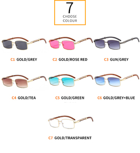 Nuovi occhiali da sole in metallo con montatura quadrata piccola in metallo con venature del legno occhiali da sole con protezione solare per uomini e donne all'avanguardia retrò transfrontalieri - Product Image 4