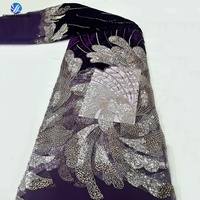 Tissus en dentelle de velours pour femmes, couleur vin, avec perles et paillettes, broderie artisanale de haute qualité