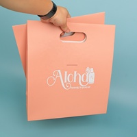 Sac en papier kraft recyclable de luxe 250 g/m² avec logo personnalisé, couleur corail pêche, pour cosmétiques, artisanat et bougies, impression numérique, revêtement mat, découpe sur mesure