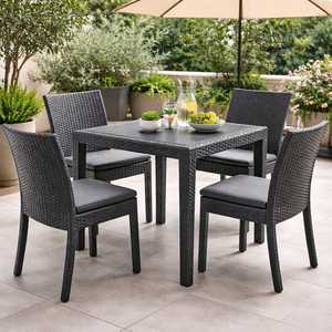 Square <b>Plastic</b> Garden <b>Table</b> 79x79x72 Cm Anthracite Rattan Effect Legs <b>Outdoor</b> Use - Product Image 6