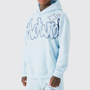 Conjunto de Sudadera con Capucha Azul para Hombre, Corte Holgado, Felpa, Chándal Informal con Bolsillo, Ropa de Otoño - Product Image 6