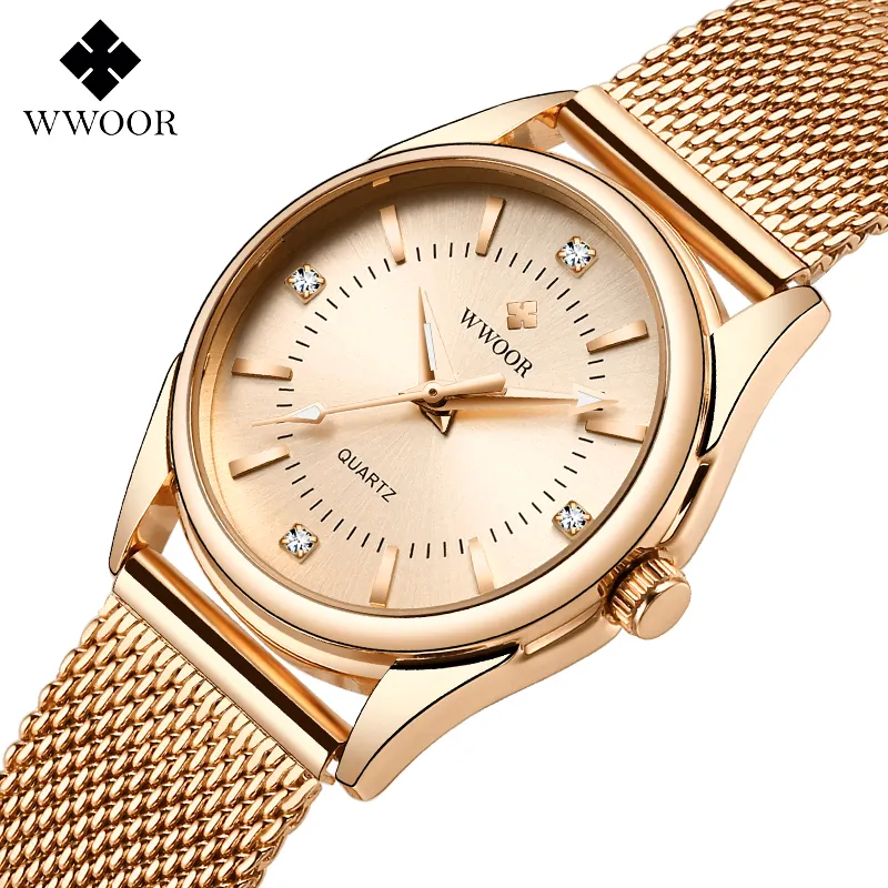 WWOOR 8852 Or Fabricant prix haute qualité montres à quartz étanche montre femme soutien OEM commande