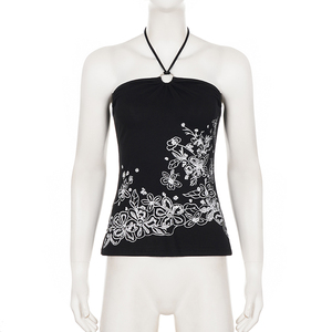Top Halter con Anillo Metálico y Estampado Floral Retro Gótico Oscuro, Estilo Y2K, Sexy y Ajustado para Mujer - Product Image 6