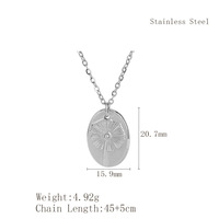Kalung Liontin Oval Bunga Dandelion Baja Anti Karat Wanita Amerika Eropa dengan Rantai Bambu Resin Lapis Elektroplating