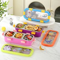Nouvelle boîte à bento scellée à 3 compartiments en acier inoxydable de qualité alimentaire, motif dessin animé, imprimé mignon, compatible micro-ondes, anti-fuite, réutilisable