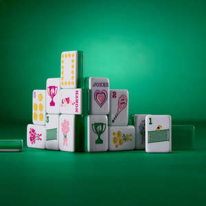 Green Mahjong Tiles Set White Game Pieces Printed Mahjong Set for Table <b>Entertainment</b> - Product Image 2