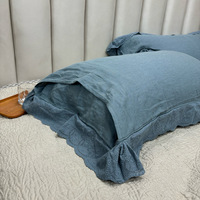 Housse de coussin à volants en chanvre 100% avec dentelle, couleur unie, lot de deux pour salon – Offre Spéciale