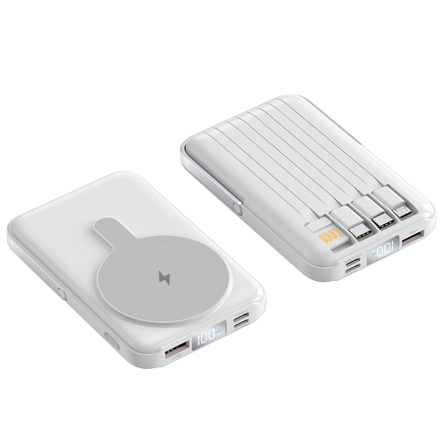 Portable 10000mAh Magnetic Power Bank PD20W Fast Charging LCD Display Stand Holder Wireless Charger  Built in Cable Power Bank