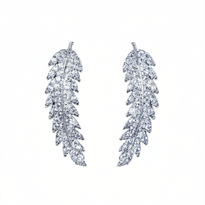 Boucles d'oreilles pendantes en or rose E125 avec plumes et cristaux de strass, bijoux de luxe pour femmes, à porter au quotidien - Product Image 1