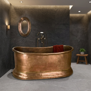 Bañera Ovalada Antigua de Cobre con Base Decorativa, Bañera Metálica Resistente para Adultos - Artesanía India - Product Image 1